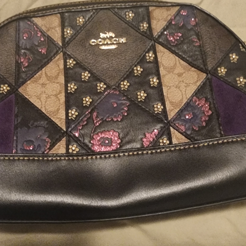 Coach Black and Purple Cosmetic Bag with Patchwork Design